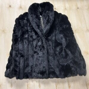 Vintage G. Caseratti Coat Womens Medium Black Faux Fur Collared Short USA